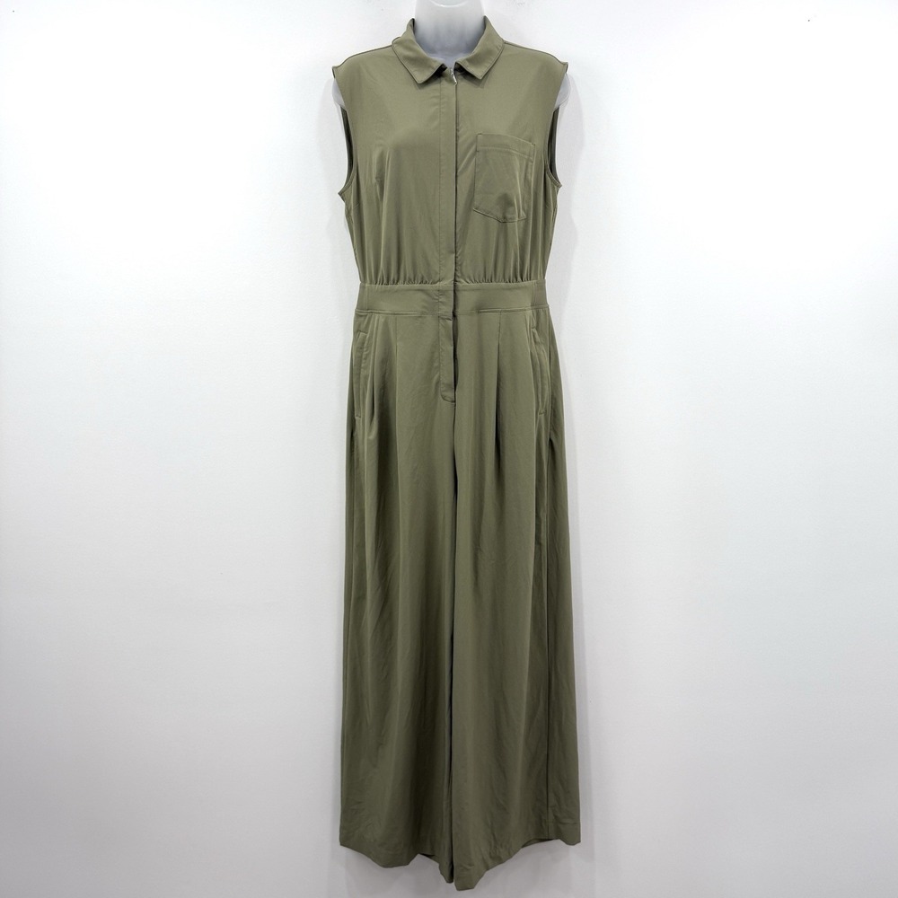 Athleta Brooklyn Heights Wide Leg Jumpsuit 10 Olive Athleisure Travel Comfort